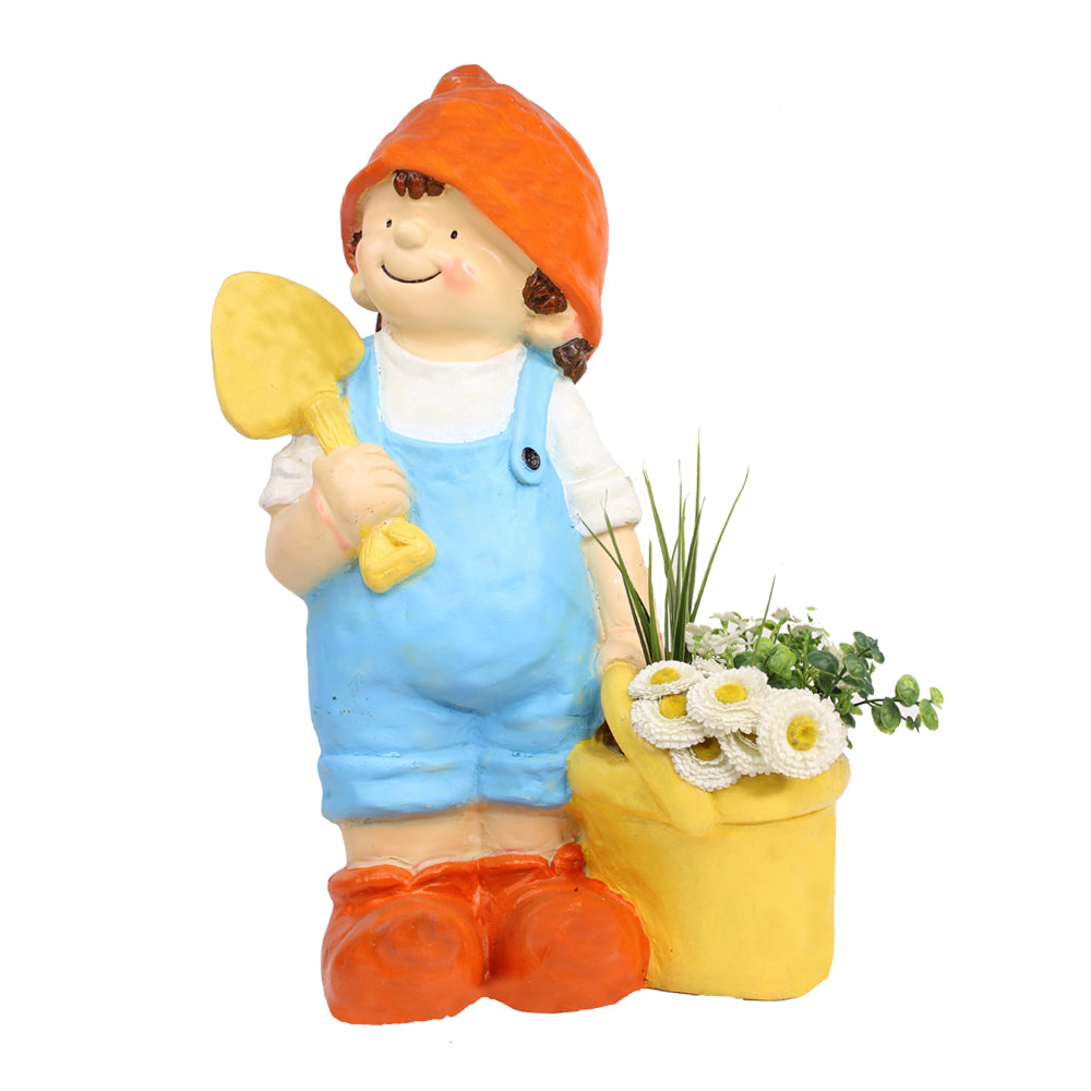 Boy with Bucket Pot Planter for Balcony and Garden Decoration (Orange)