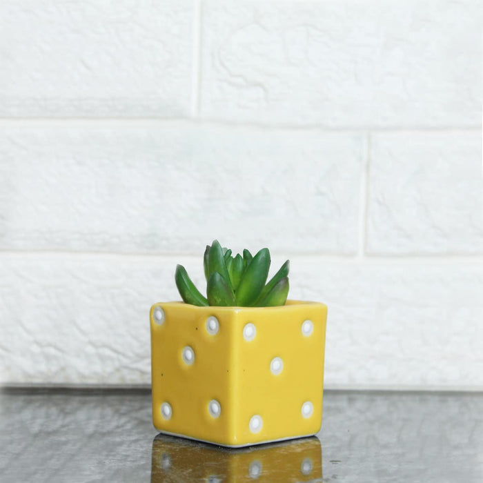 Ceramic planters Small Square Dice Pot (Yellow)