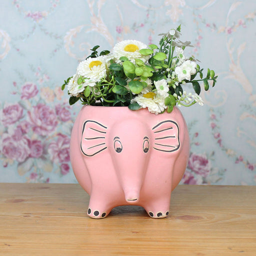 Elephant Ceramic Pot for Home and Garden Decoration (Pink) - Wonderland Garden Arts and Craft
