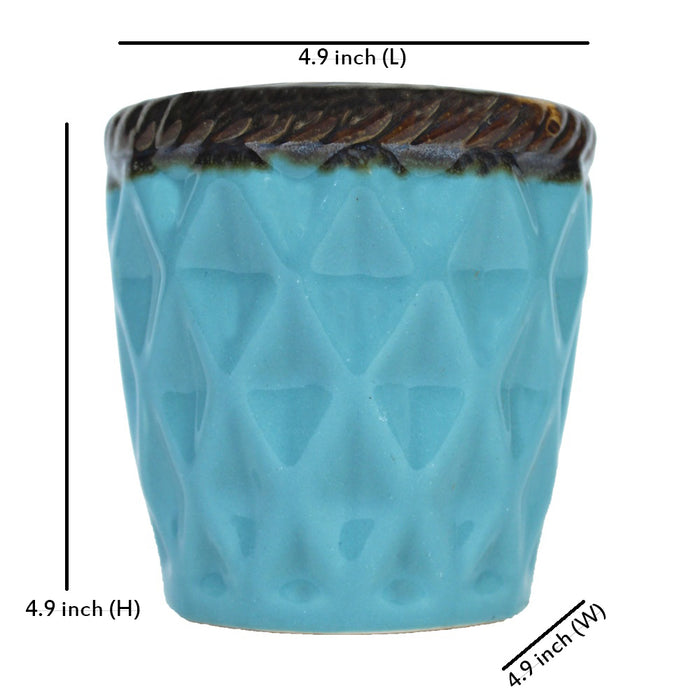 Ceramic Line Pot for Home and Garden Decoration (Blue)