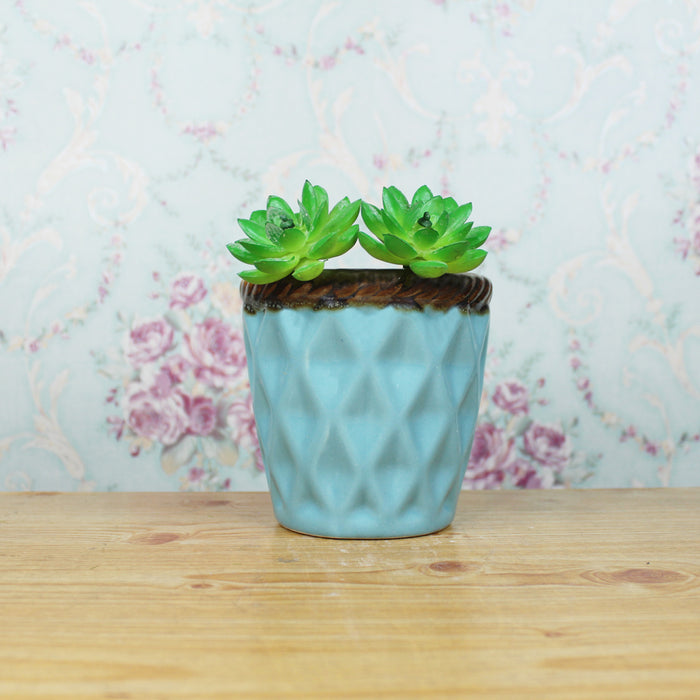 Ceramic Line Pot for Home and Garden Decoration (Blue)