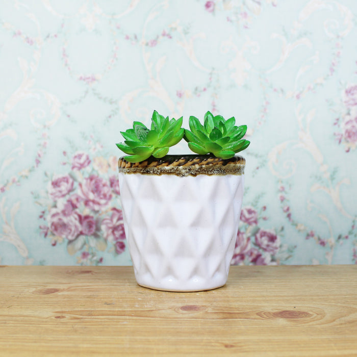 Ceramic Line Pot for Home and Garden Decoration (White)