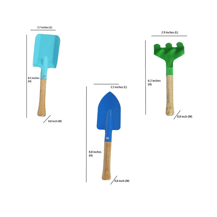 Set of 3 Kids Garden Tool Set (Cultivator, Spade and Shovel) with Wooden Handle