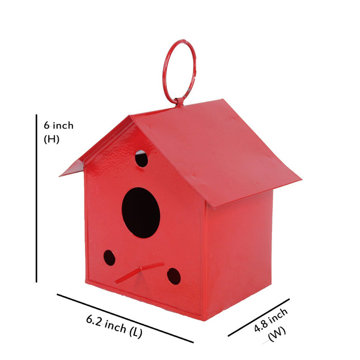 Hanging Metal Bird House for Garden Decoration (Red)