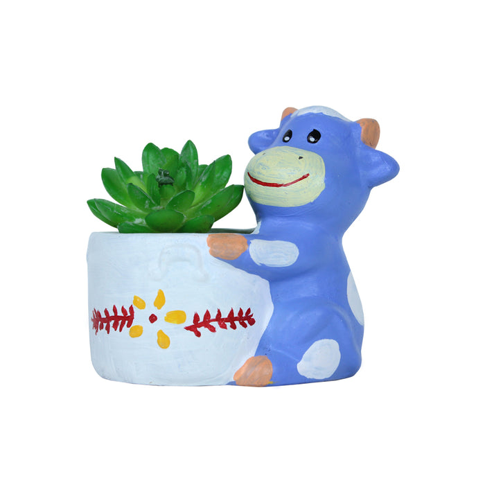 Cow Succulent Pot for Home and Balcony Decoration (Blue)