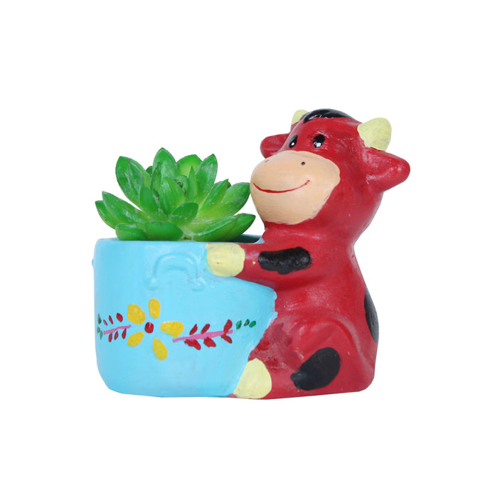 Cow Succulent Pot for Home and Balcony Decoration (Red)