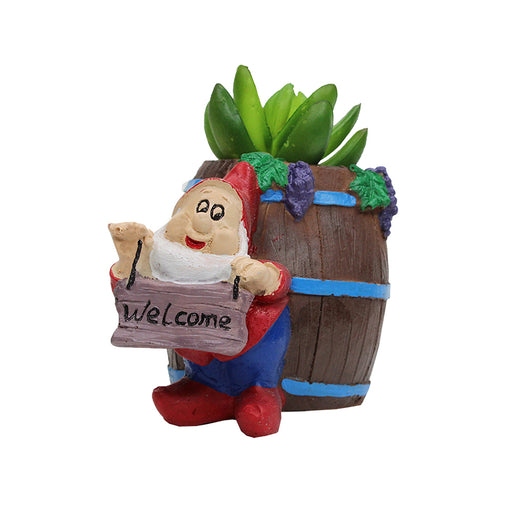 Gnome with Barrel Succulent Pot for Home and Balcony Decoration - Wonderland Garden Arts and Craft