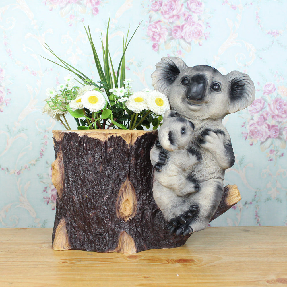 Mother and Baby Koala with Trunk Planter for Garden Decoration- Material -Resin